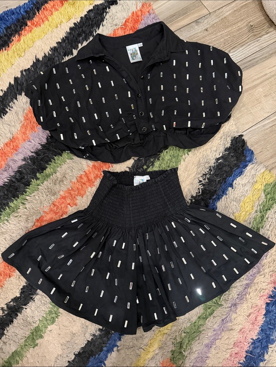 QUEEN OF SPARKLES Dresses & Skirts - QUEEN OF SPARKLES Black Embellished Two-Piece Skirt Set